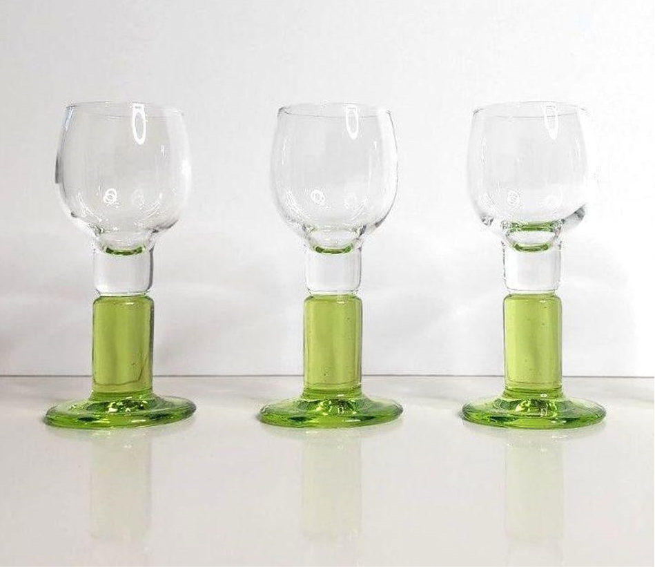 Italian Bormioli Rocco Limoncino Green Stemmed Glasses