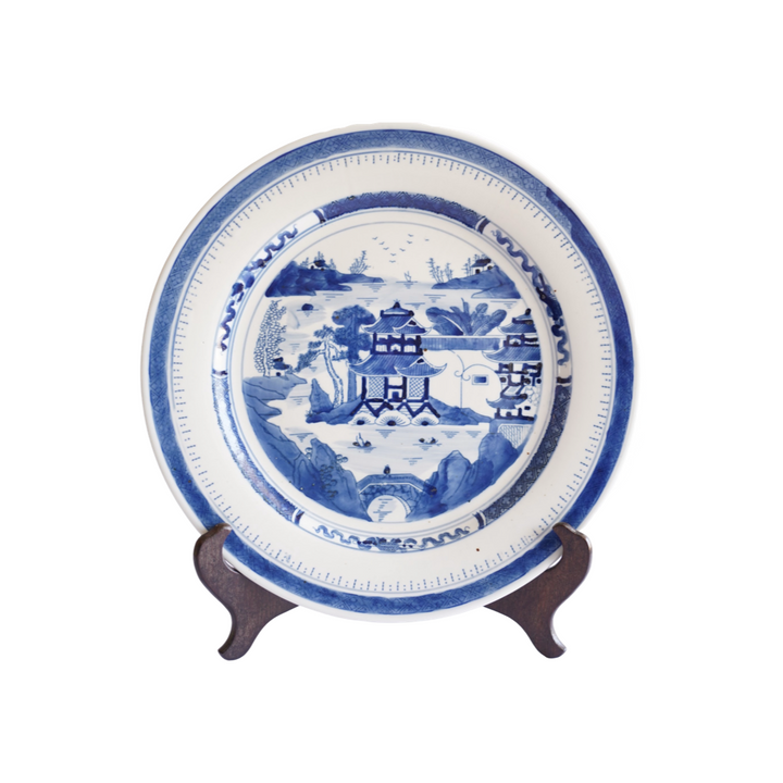 CHINESE CANTON WARE BLUE & WHITE PLATE
