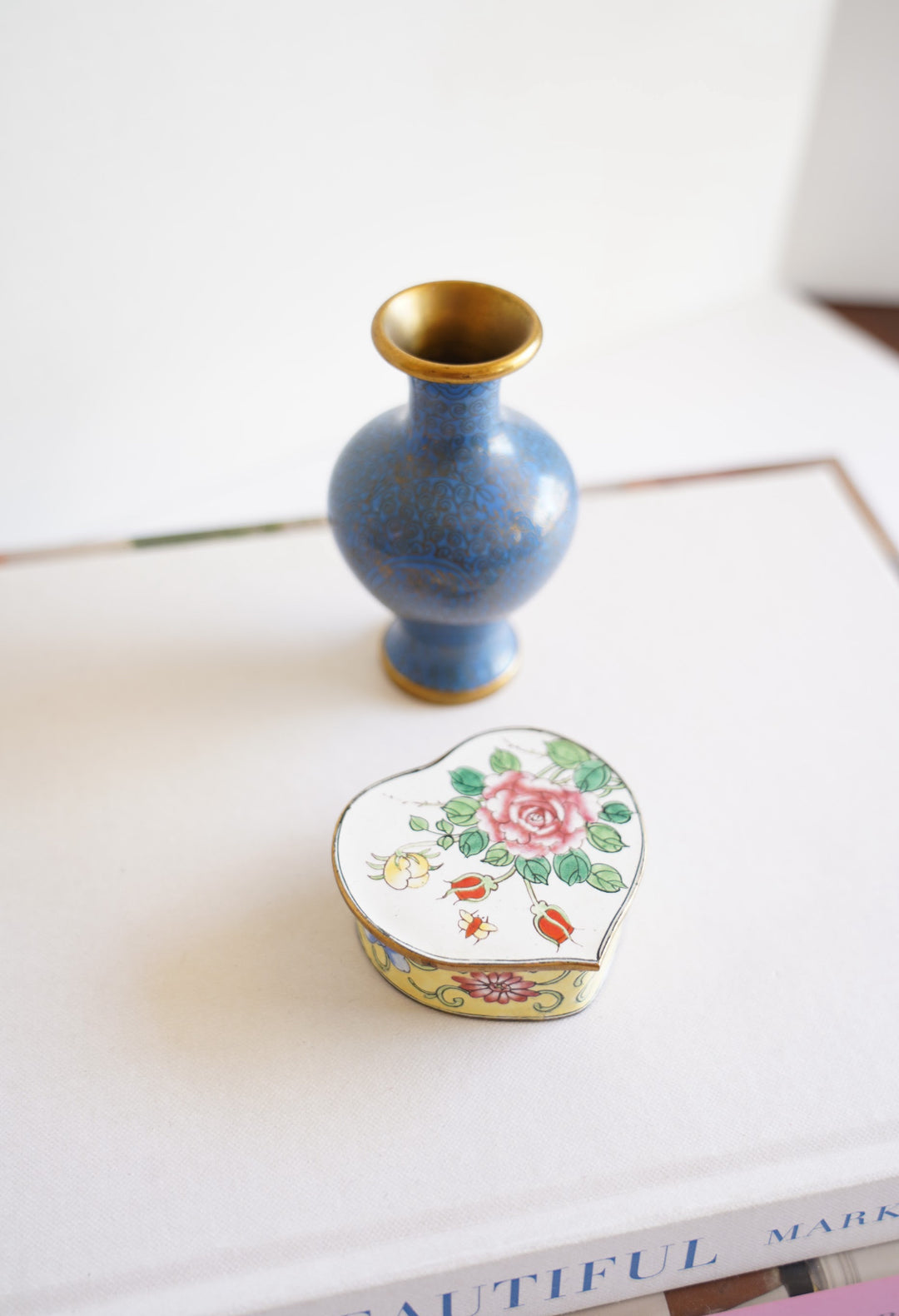 Cloisonné vase and trinket box
