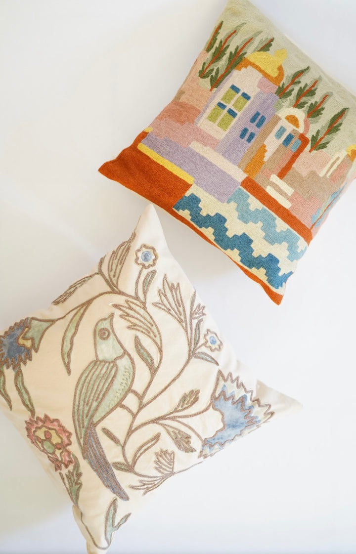 EMBROIDERED BIRD PILLOW