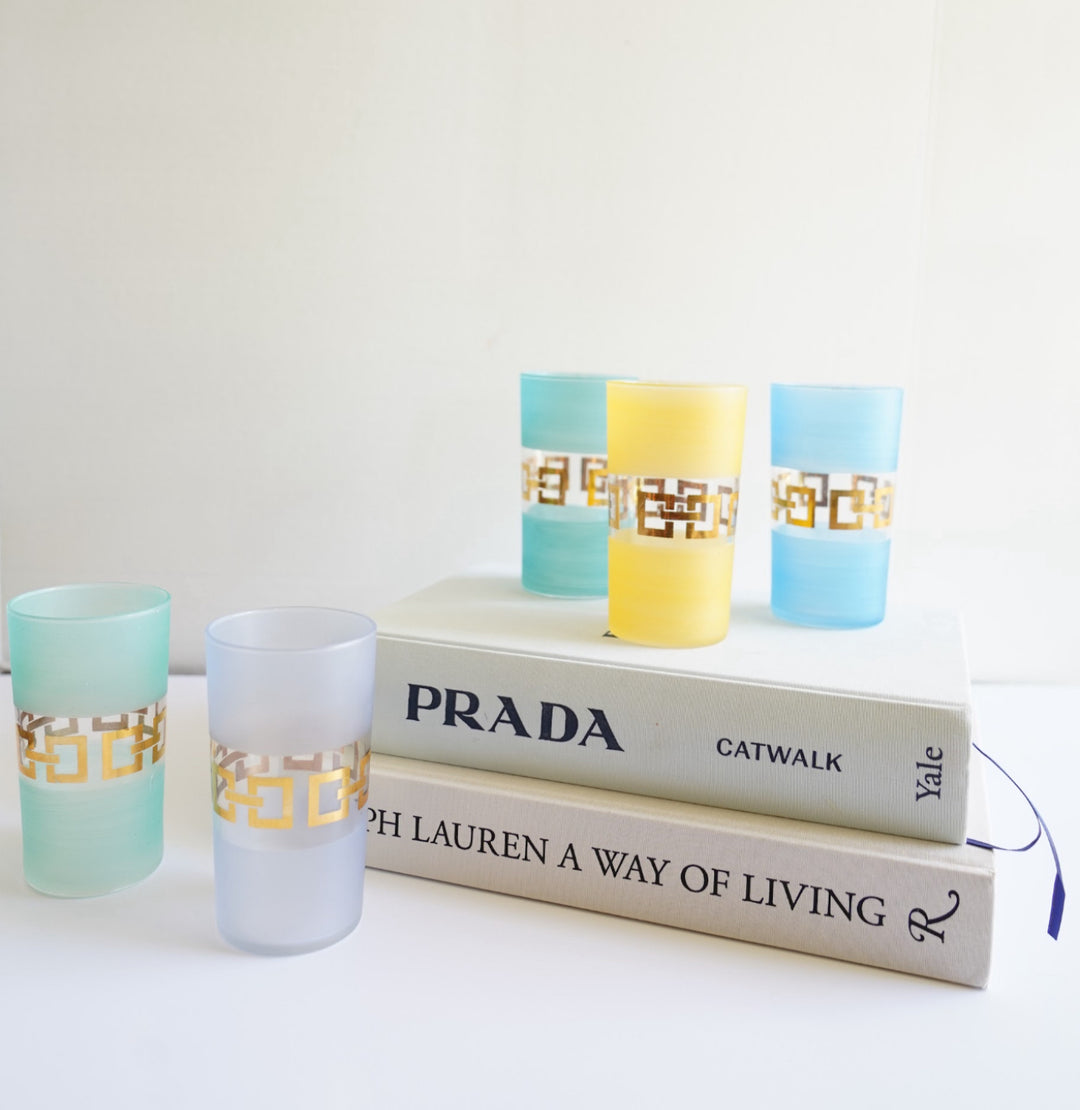 Mcm frosted multi colored glass set- 5