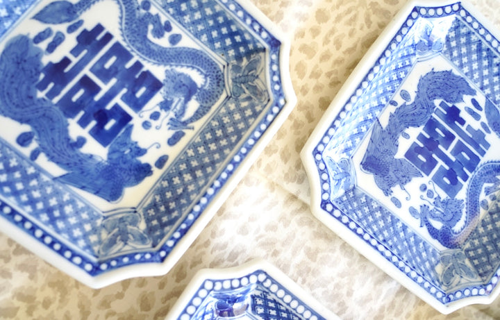 DOUBLE HAPPINESS CHINESE SQUARE PLATES