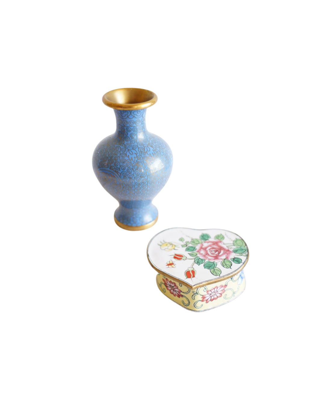 Cloisonné vase and trinket box