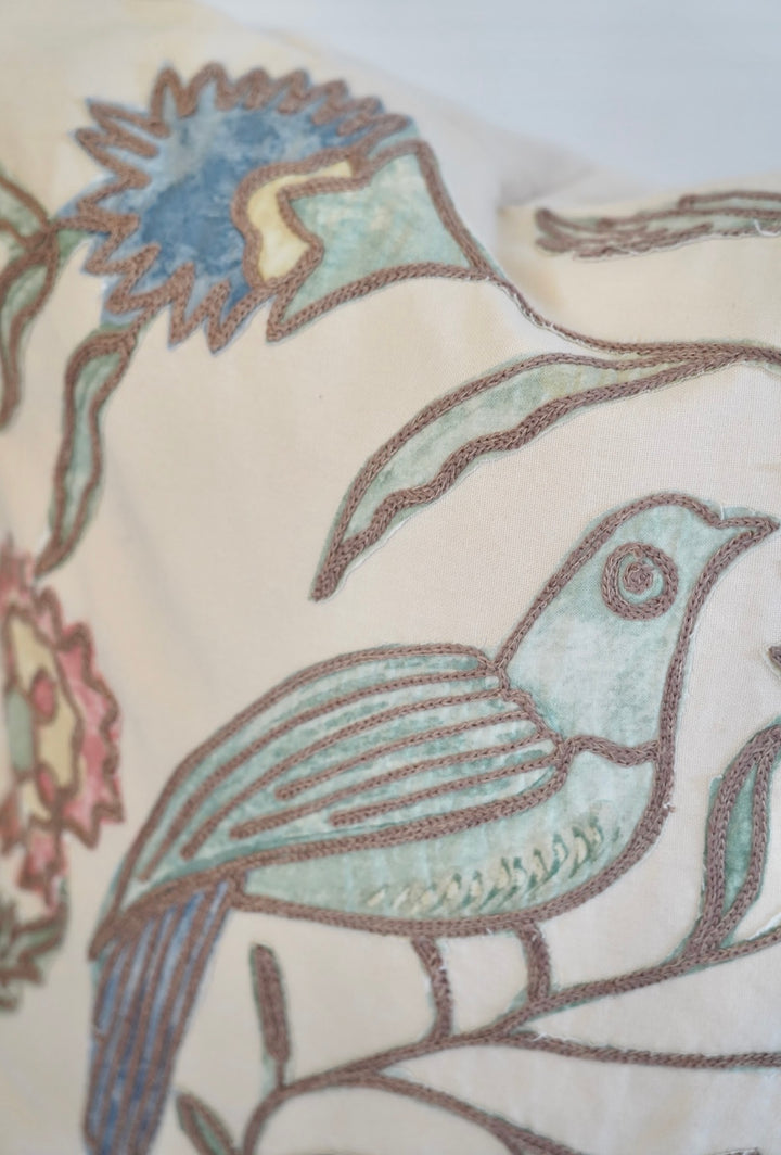 EMBROIDERED BIRD PILLOW