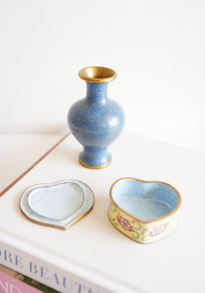Cloisonné vase and trinket box