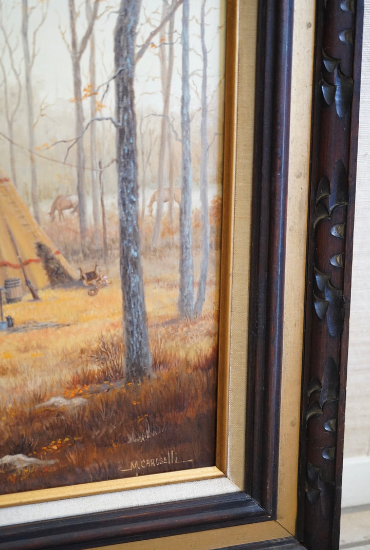 OIL PAINTING MARIANNE CAROSELLI, SIGNED, “WILDERNESS CAMP”