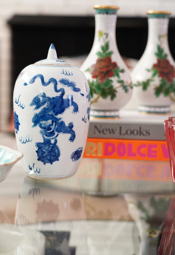 PORCELAIN FOO DOG GINGER JAR