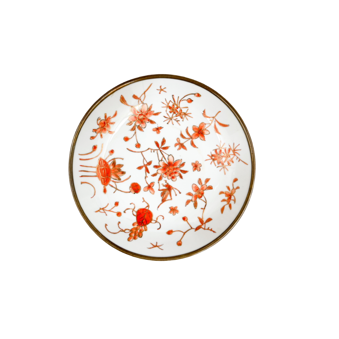 Japanese brass and porcelain plate