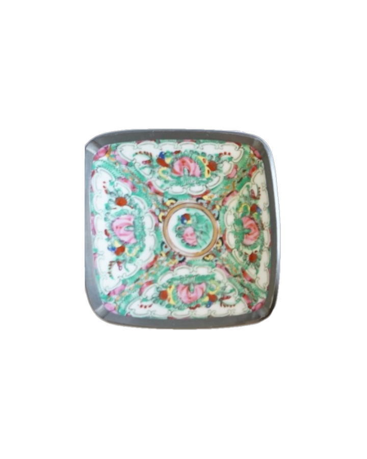 Rose medallion pewter trinket dish