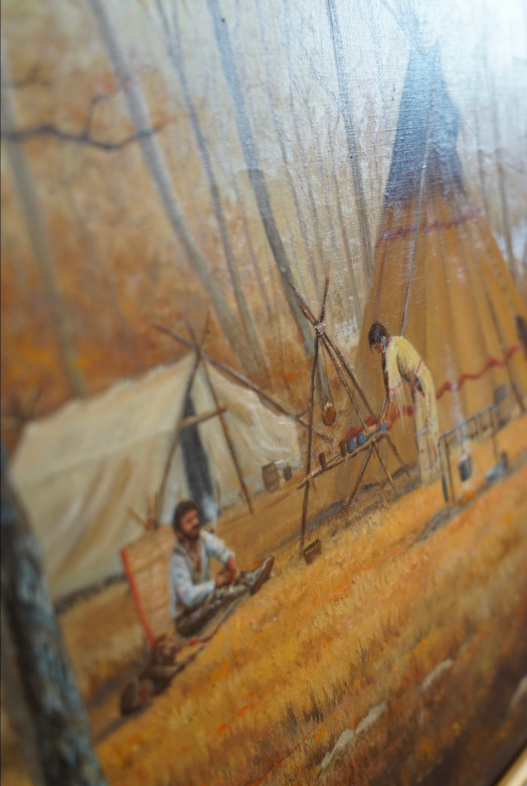 OIL PAINTING MARIANNE CAROSELLI, SIGNED, “WILDERNESS CAMP”