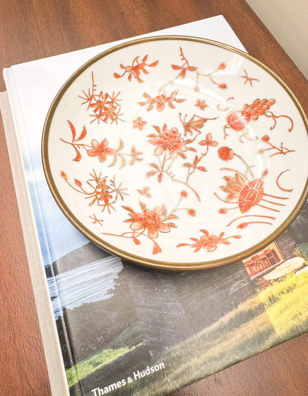 Japanese brass and porcelain plate