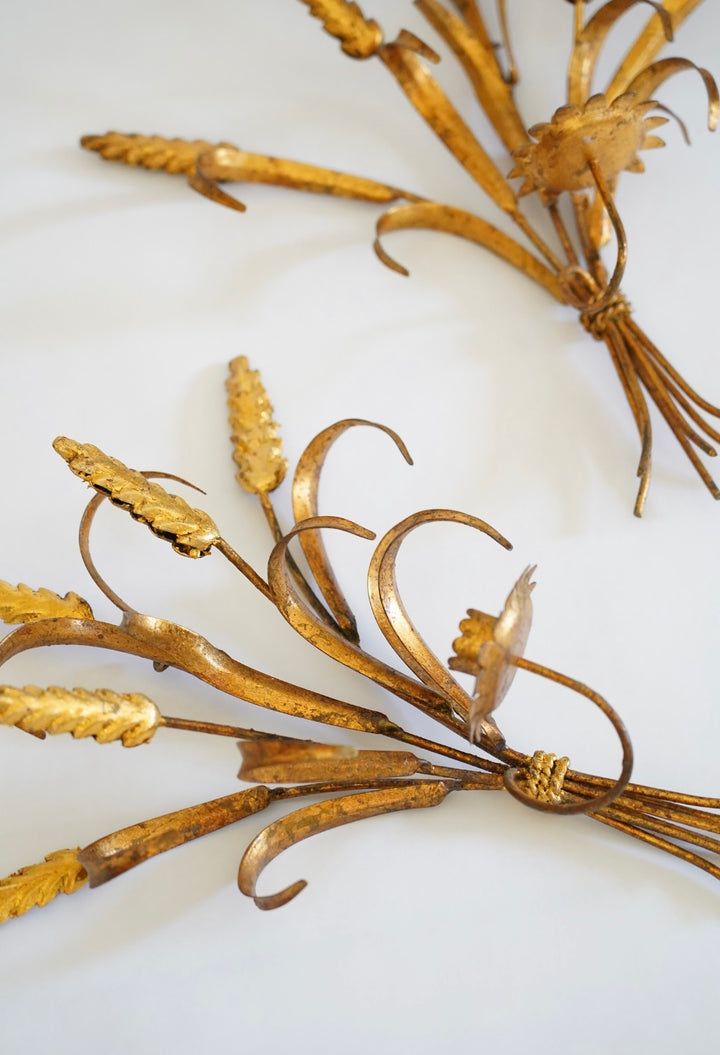 PAIR OF ITALIAN WHEAT GILT GOLD SCONCES
