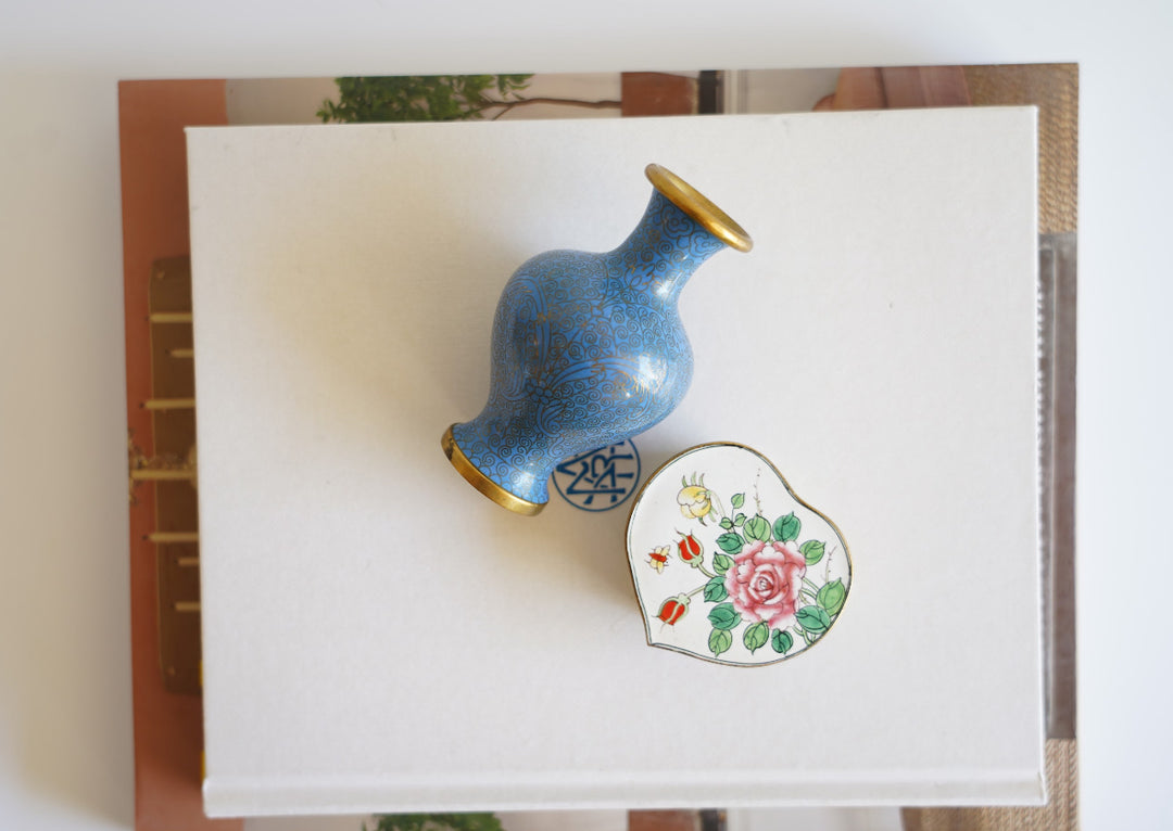 Cloisonné vase and trinket box