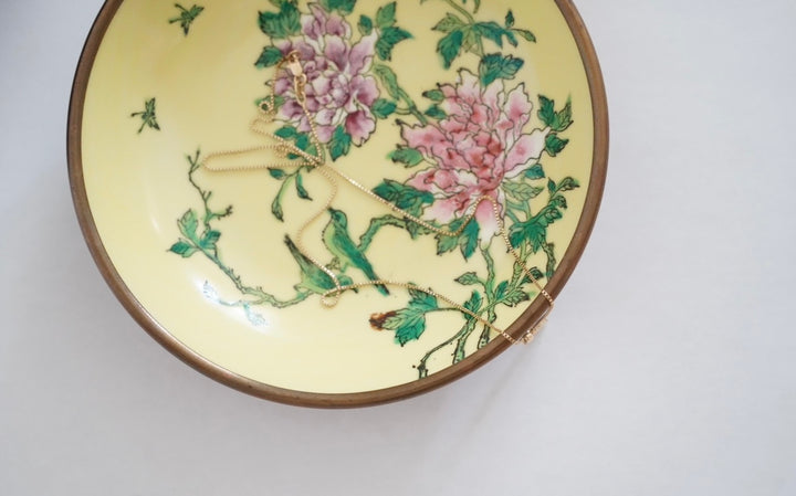 BRASS & PORCELAIN YELLOW 
TRINKET BOWL
