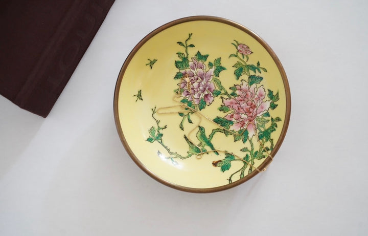 BRASS & PORCELAIN YELLOW 
TRINKET BOWL