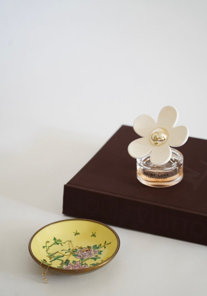 BRASS & PORCELAIN YELLOW 
TRINKET BOWL