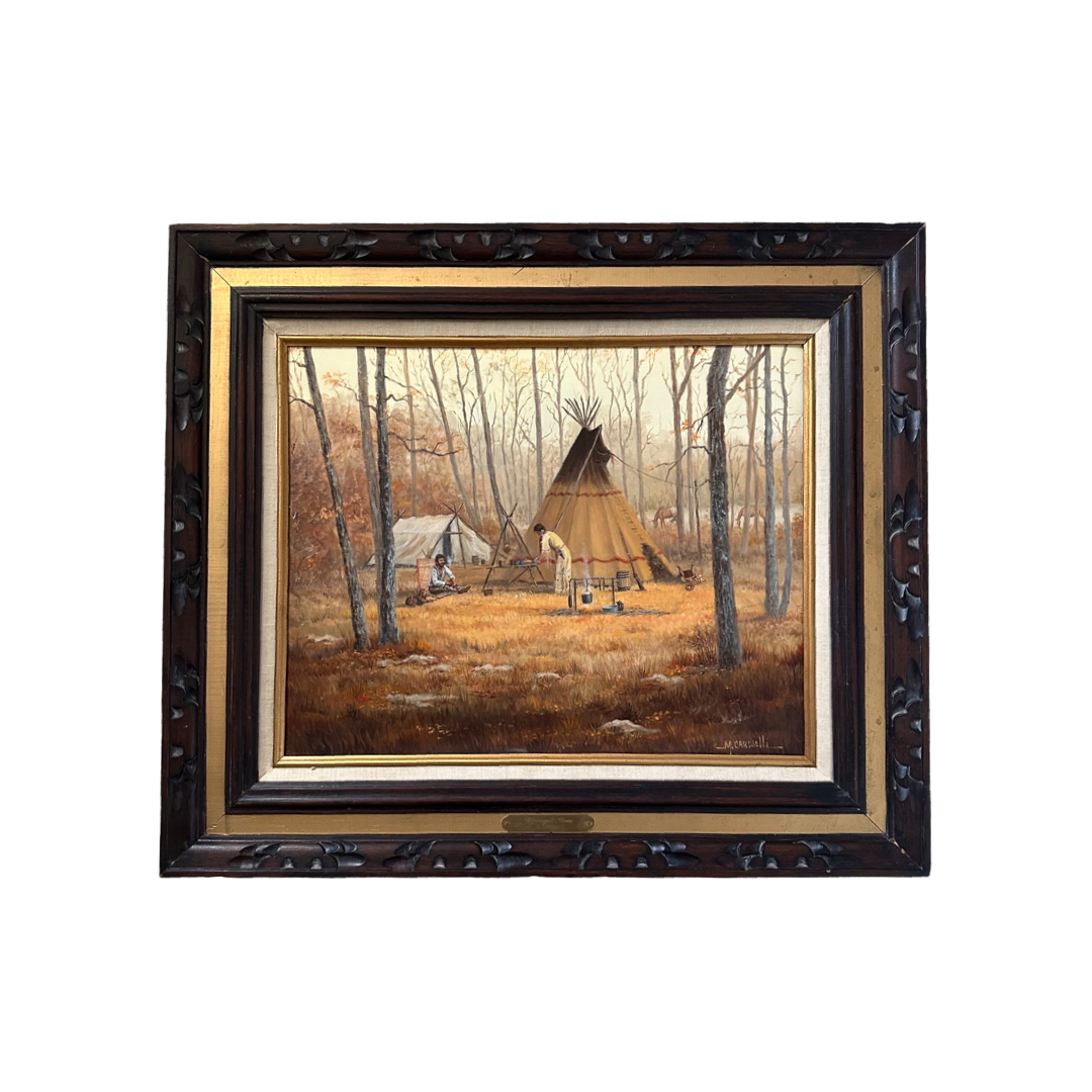 OIL PAINTING MARIANNE CAROSELLI, SIGNED, “WILDERNESS CAMP”