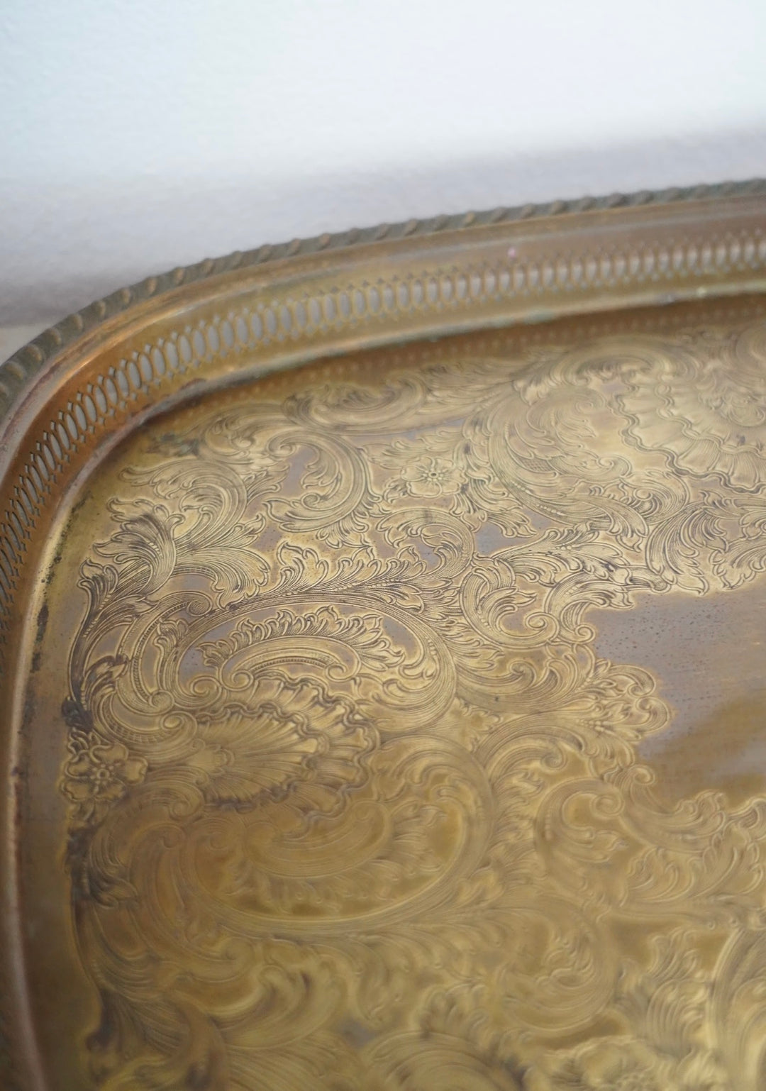 HOLLYWOOD REGENCY BRASS GLASS TRAY