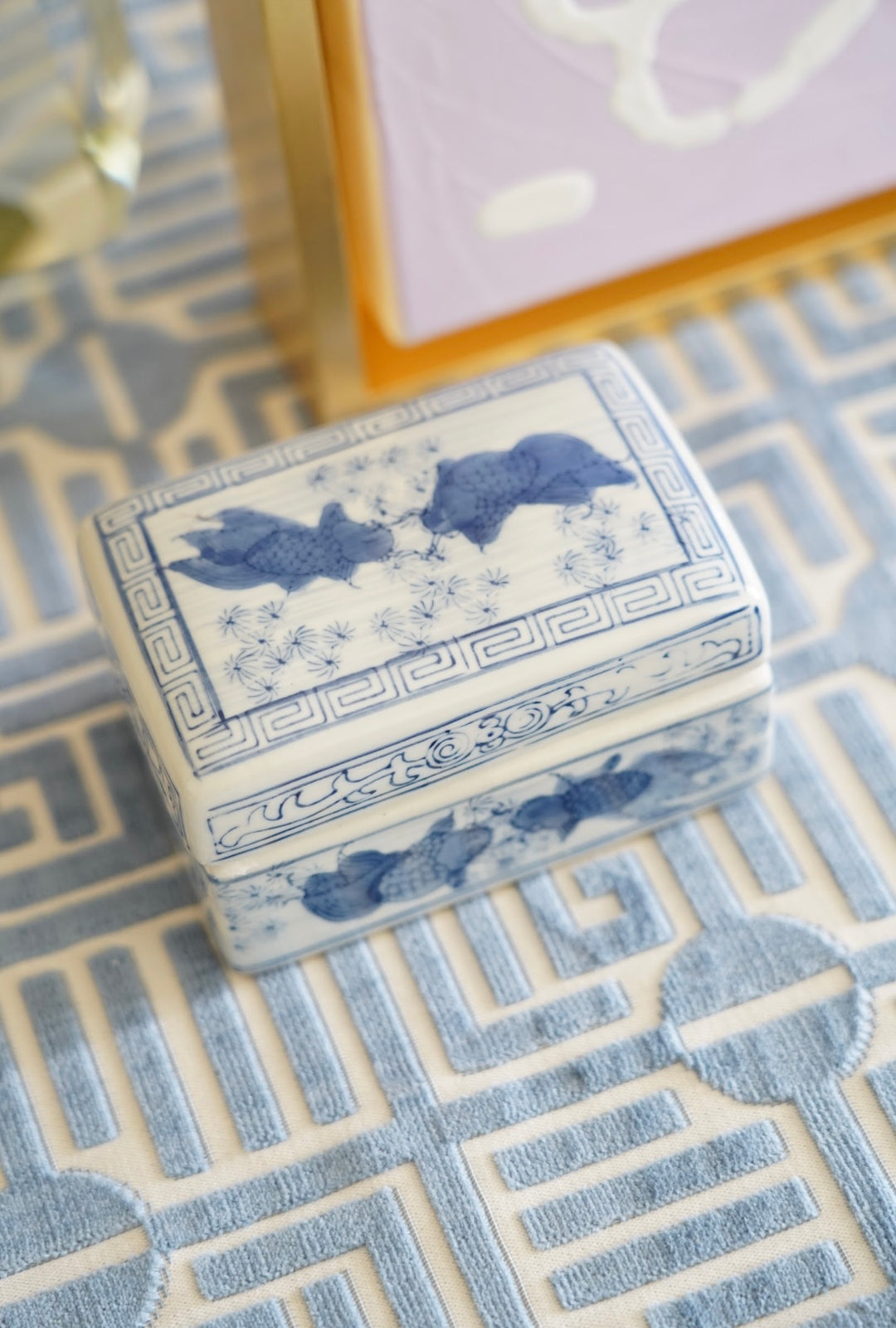 BLUE & WHITE KOI FISH TRINKET BOX