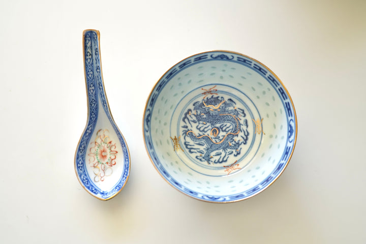 BLUE DRAGON RICE BOWLS & SPOONS