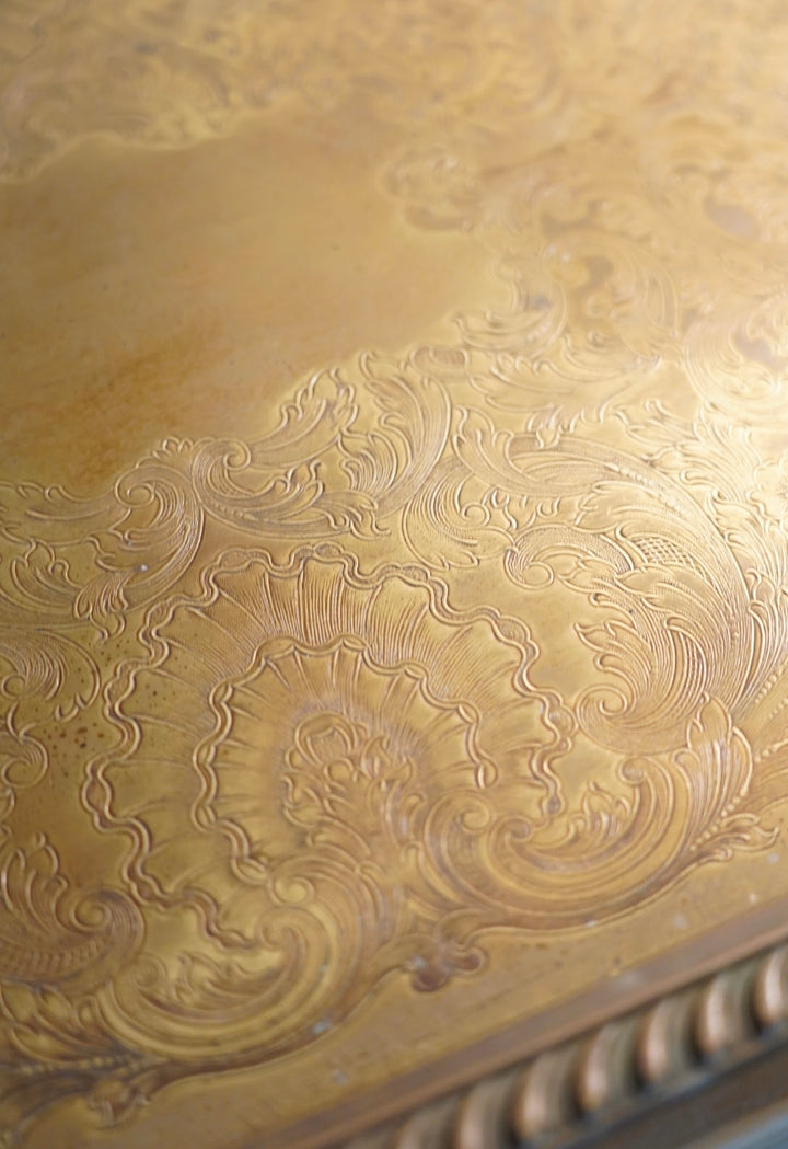 HOLLYWOOD REGENCY BRASS GLASS TRAY