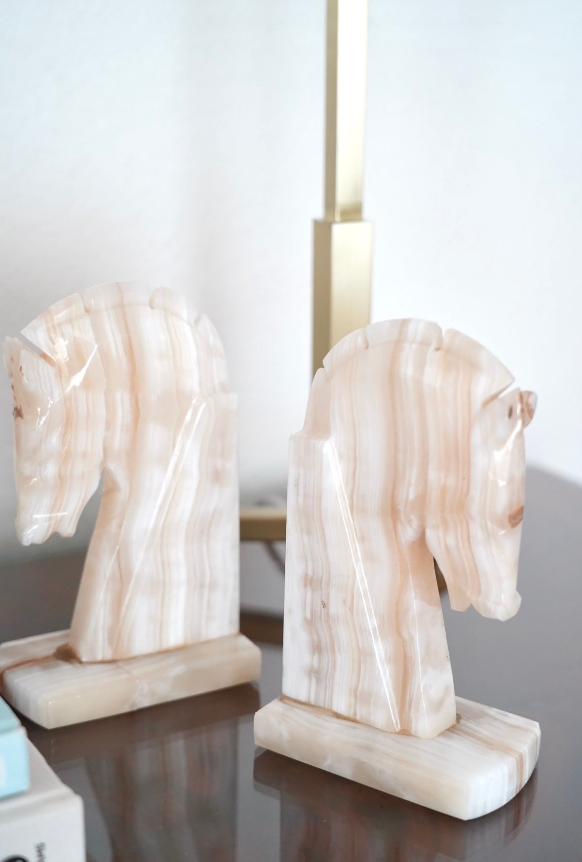 VINTAGE MID-CENTURY ONYX HORSE BOOKENDS - SMALL