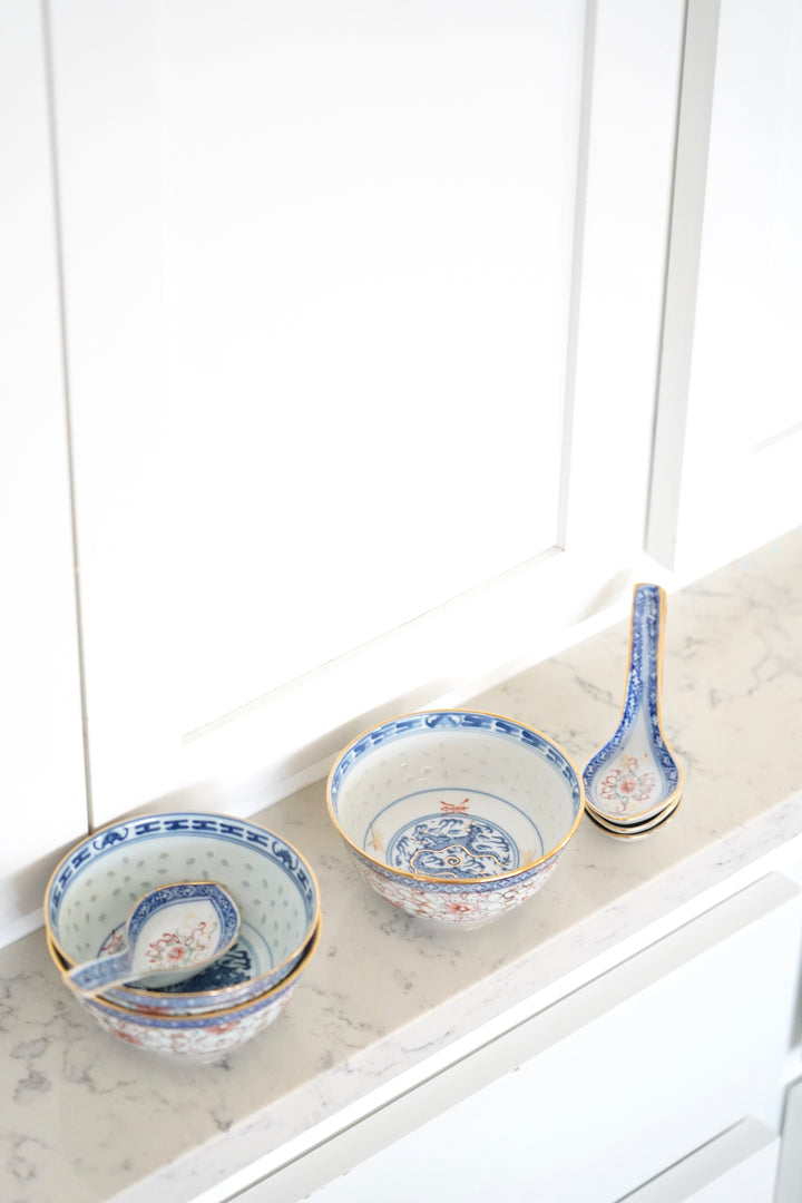 BLUE DRAGON RICE BOWLS & SPOONS