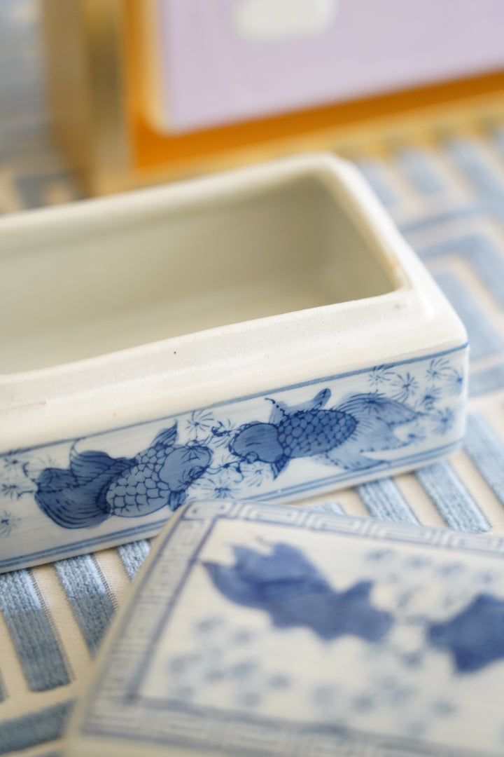 BLUE & WHITE KOI FISH TRINKET BOX