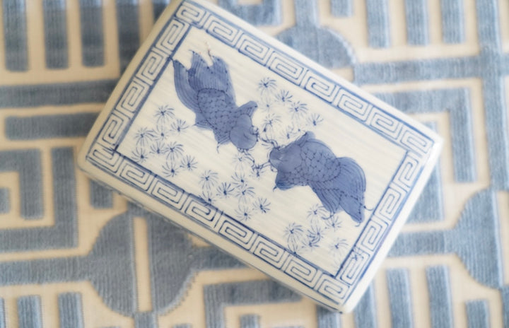 BLUE & WHITE KOI FISH TRINKET BOX