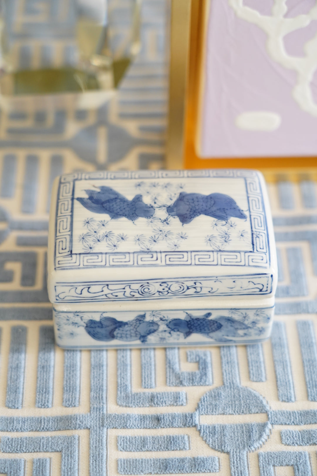 BLUE & WHITE KOI FISH TRINKET BOX