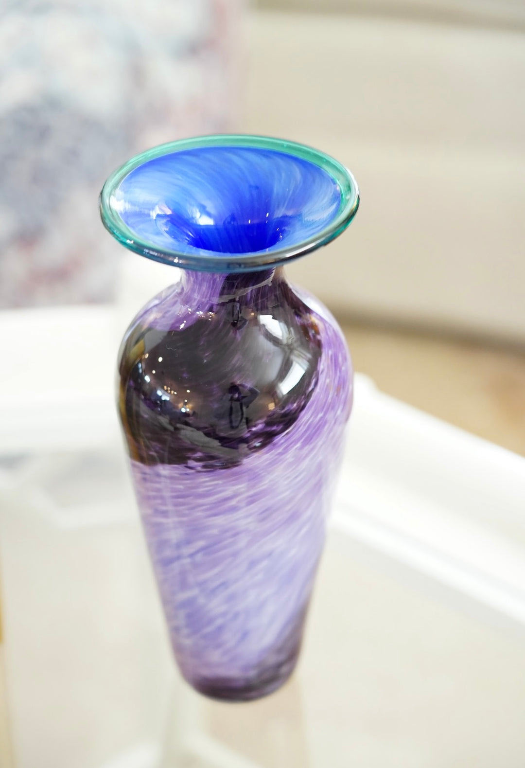 VIOLET ART VASE W/ COBALT INTERIOR