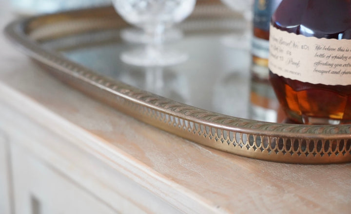 HOLLYWOOD REGENCY BRASS GLASS TRAY