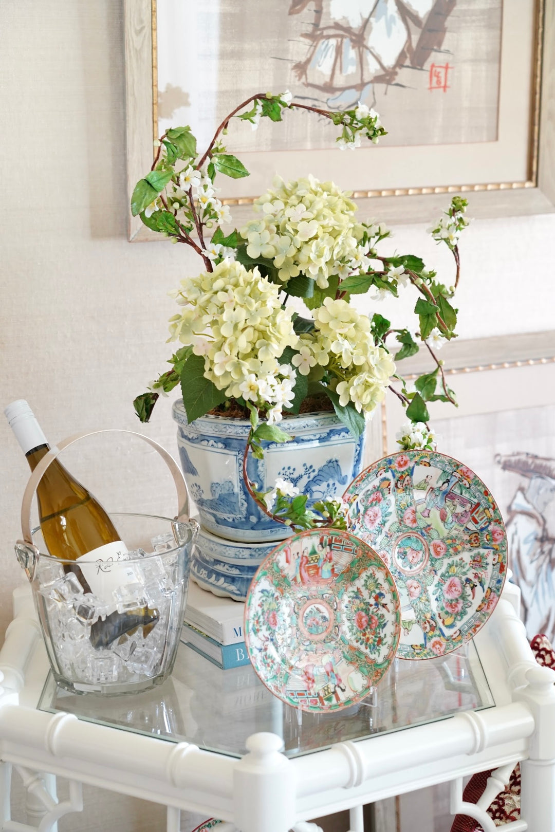 VINTAGE SILVER HANDLE GLASS ICE BUCKET