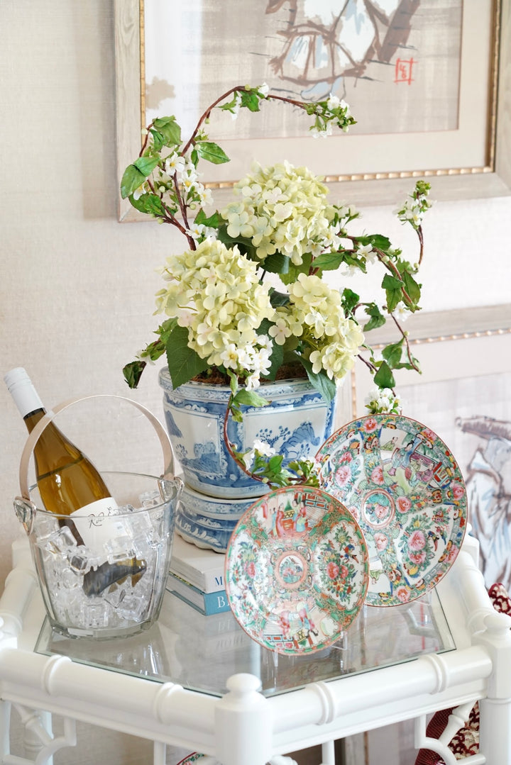 VINTAGE SILVER HANDLE GLASS ICE BUCKET
