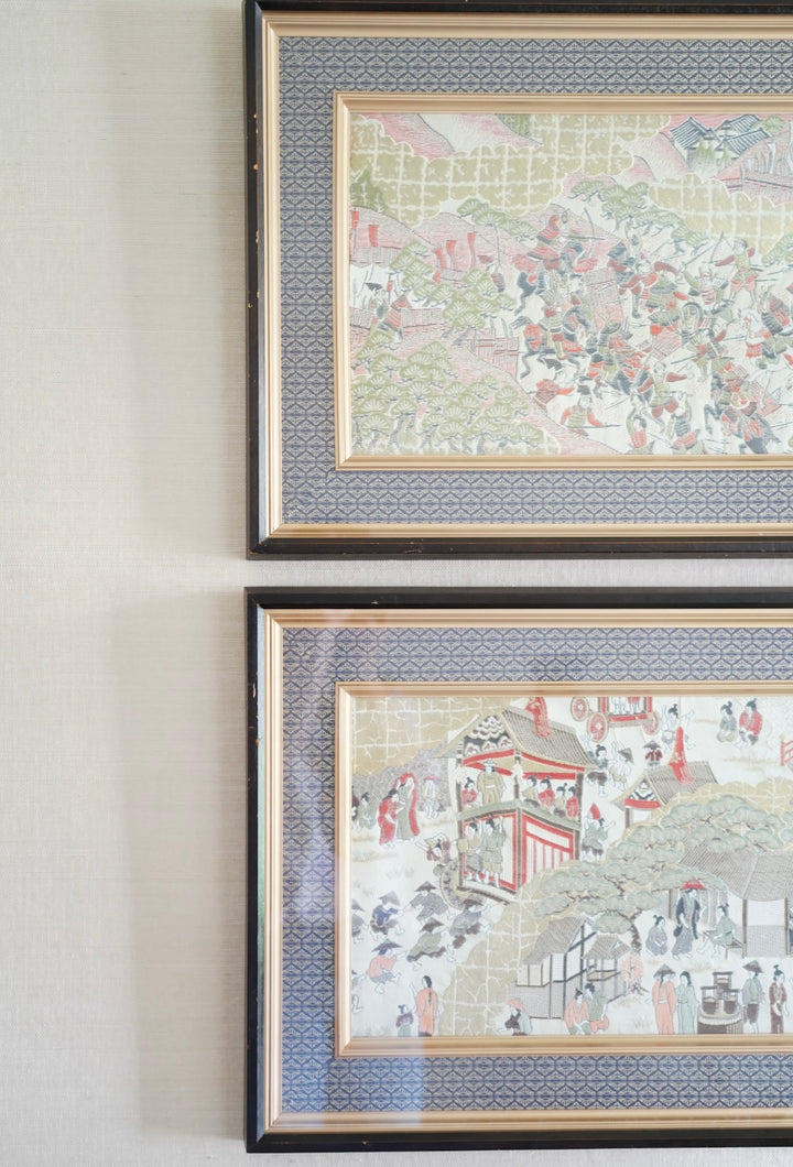 PAIR OF SILK EMBROIDERED FRAMED ART