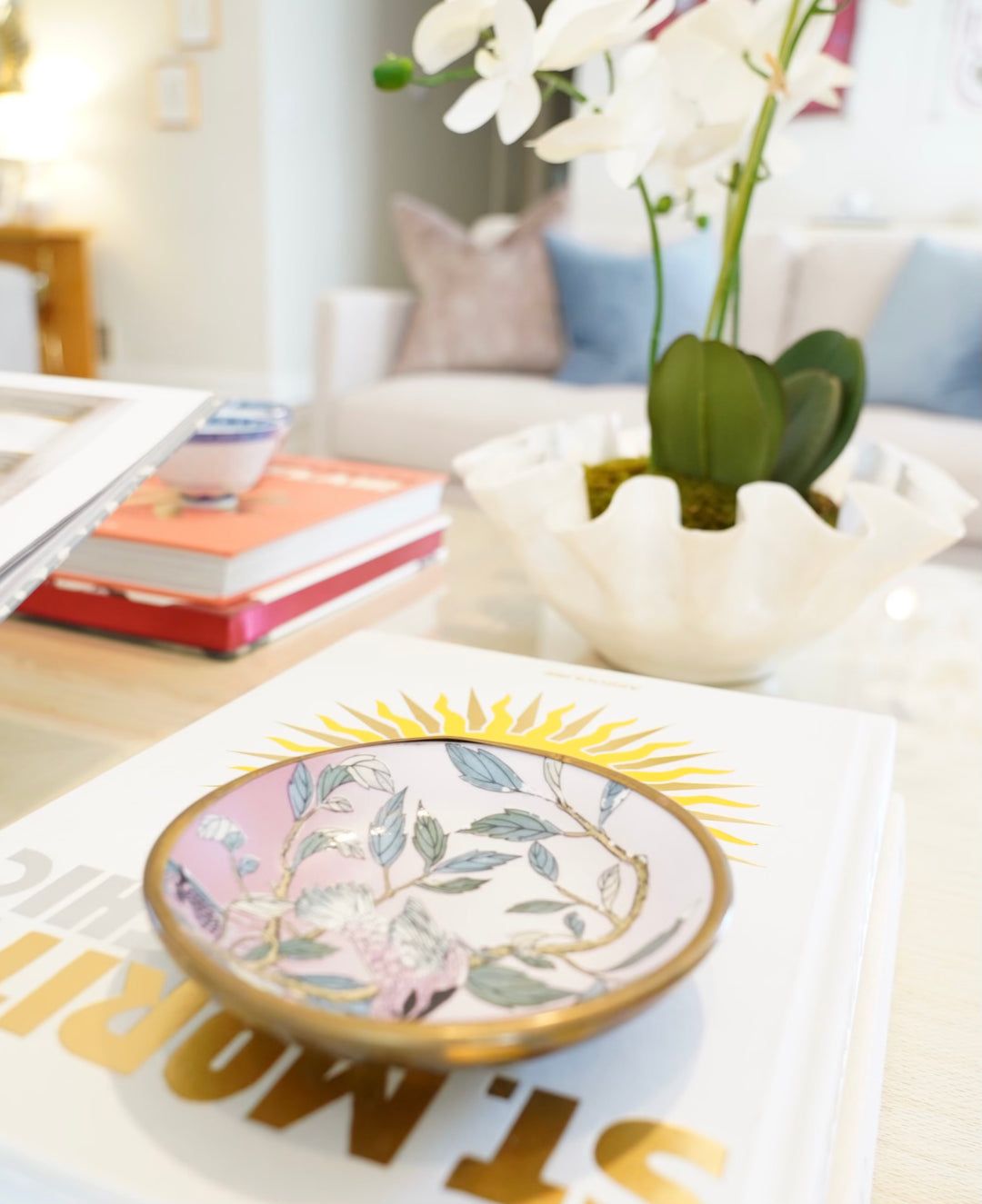 BRASS & PORCELAIN PINK TRINKET BOWL