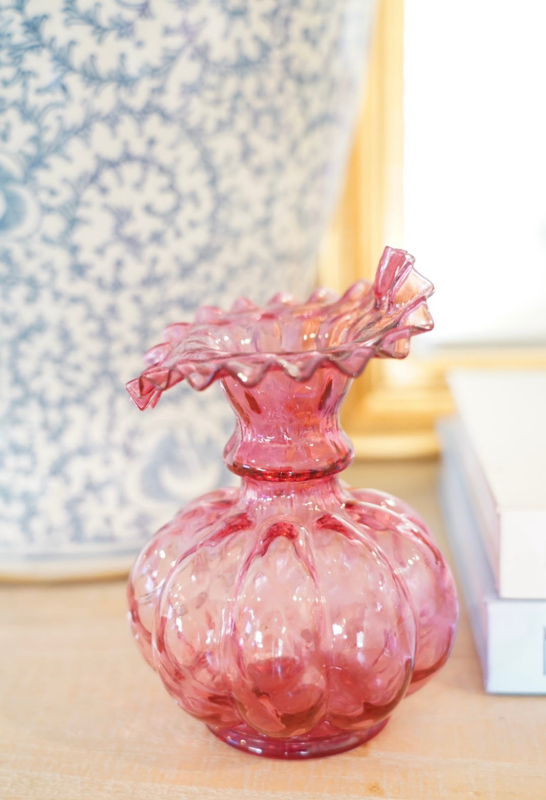 VINTAGE FENTON DEEP CRANBERRY RUFFLED EDGE VASE