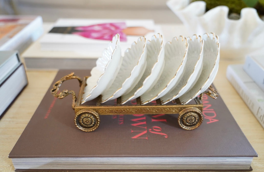 GILT GOLD SUNFLOWER DISHES WITH DISPLAY
