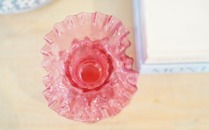 VINTAGE FENTON DEEP CRANBERRY RUFFLED EDGE VASE