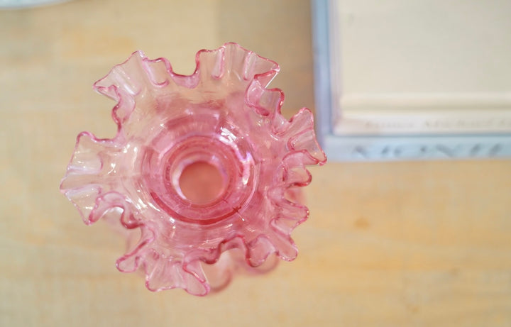 VINTAGE FENTON CRANBERRY RUFFLED EDGE VASE