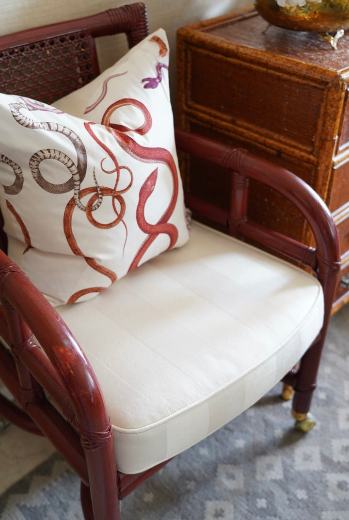 BAMBOO & CANE BACK UPHOLSTERED ARMCHAIR