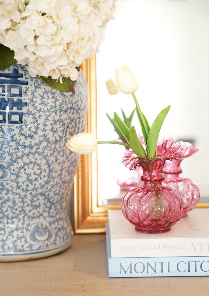 VINTAGE FENTON DEEP CRANBERRY RUFFLED EDGE VASE