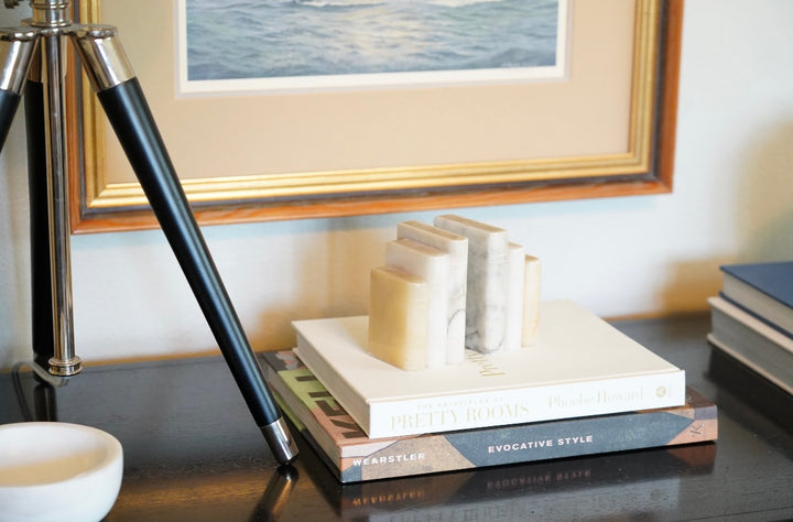 VINTAGE MARBLE BOOKS STACKED BOOKENDS