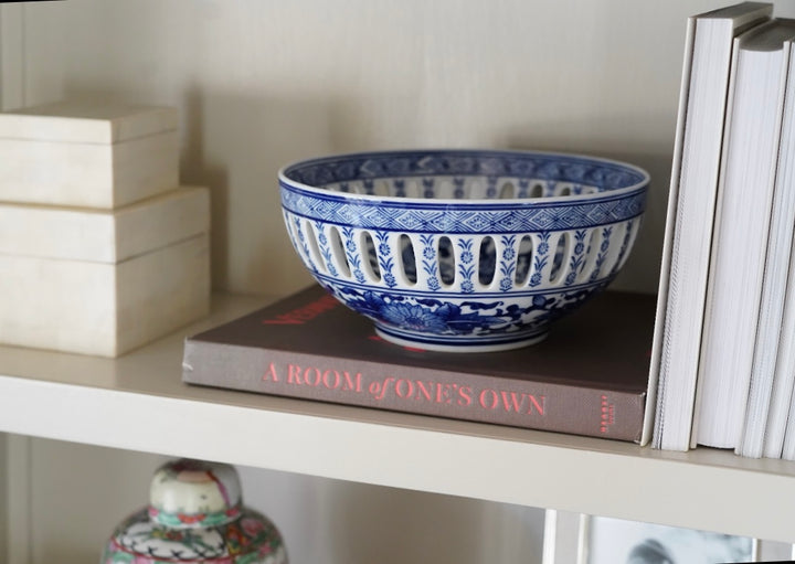 BLUE & WHITE FLORAL EYELET BOWL