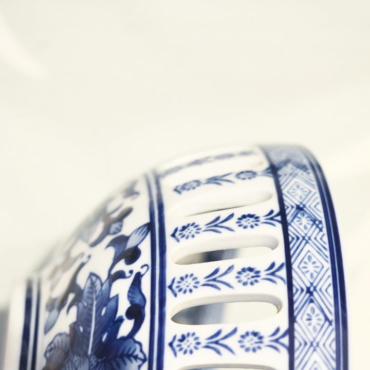 BLUE & WHITE FLORAL EYELET BOWL