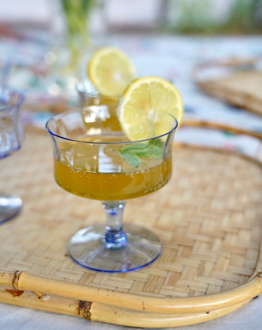 VINTAGE HAND-BLOWN BLUE COUPE GLASSES