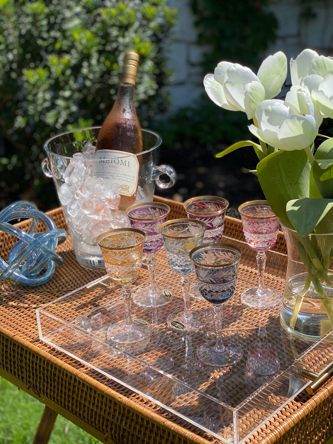 SAPPHIRE COLORED CRYSTAL CUT WINE GLASSES