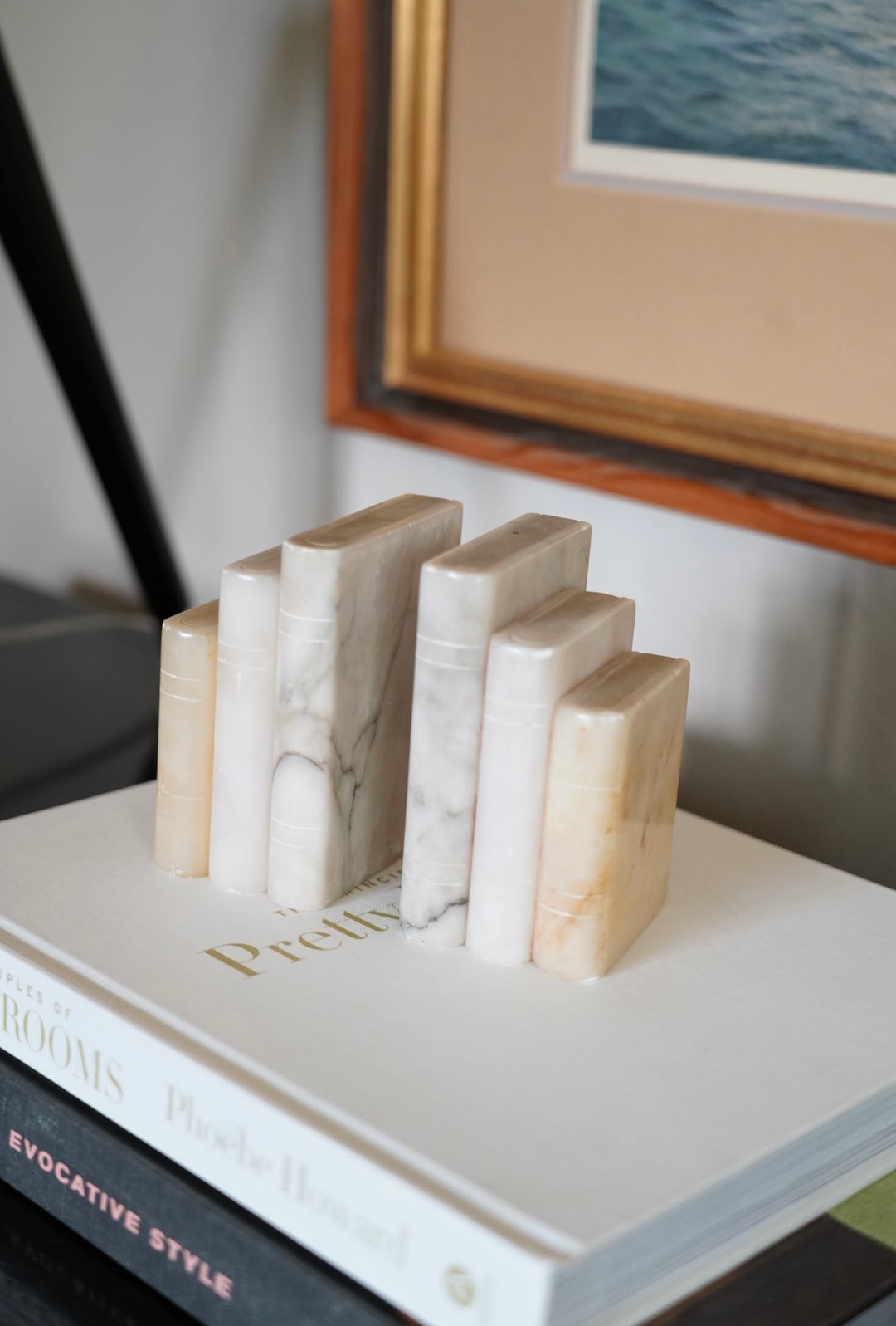 VINTAGE MARBLE BOOKS STACKED BOOKENDS