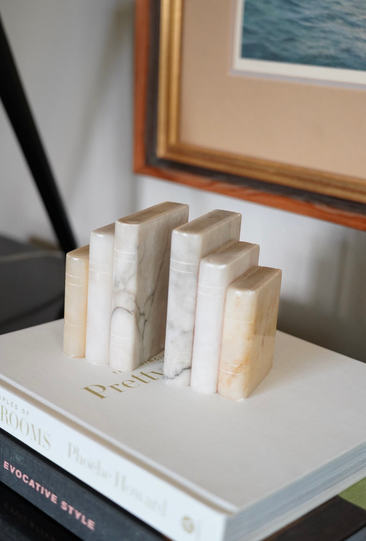 VINTAGE MARBLE BOOKS STACKED BOOKENDS