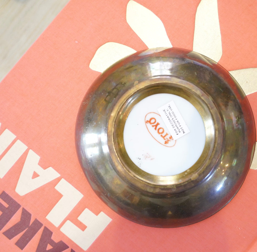 BRASS & PORCELAIN PINK TRINKET BOWL